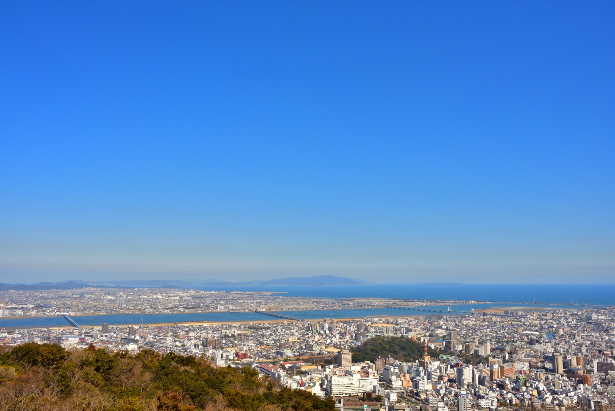 住宅地として人気の高い徳島市周辺部を眉山から眺めた様子